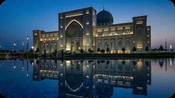 Tashkent Khast Imam & Minor Mosque Illuminated at Night - Uzbekistan Tour
